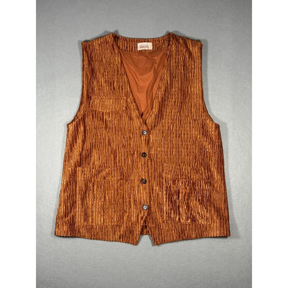 Fall Shimmer Indie Nekane NKN Copper Orange Metallic Button Front Vest Size L